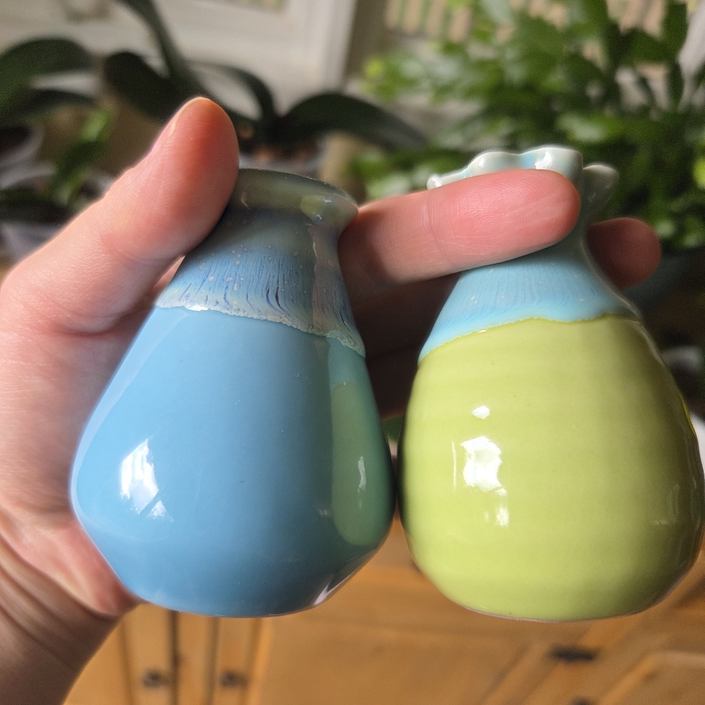 Miniature Hand Made Ceramic Flower Vase Qty (2)